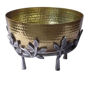 Bol rond martelé de conception de feuille de vente chaude en aluminium laiton argent fini bol décoratif en métal rustique pour la décoration intérieure - Product Image 1