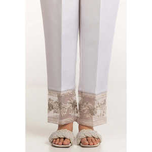 Pantalon cargo blanc brodé en soie brute pour femme, respirant, taille mi-haute avec fermeture élastique TR-24-28 - Product Image 3