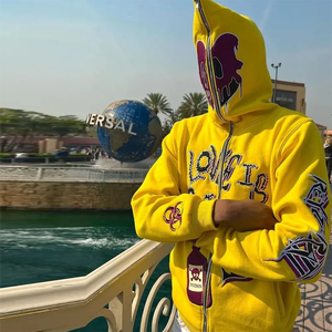 Masque à fermeture éclair complète sweat à capuche homme unisexe Hip Hop sweat à capuche zippé lourd personnalisé sweat à capuche surdimensionné 100% coton - Product Image 1