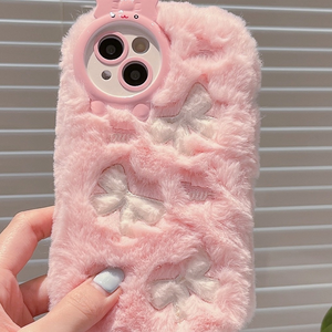Nuove Custodie per <span class=keywords><strong>iPhone</strong></span> 16 Pro Max: Le Più Popolari del Momento, in Peluche Invernale, con Ricamo a Nuvola Cartone Animato e Fiocco Bianco Rosa - Product Image 3