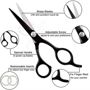 Tijeras de Peluquería Profesionales de Acero Inoxidable, Recubrimiento Negro Afilado, Tornillo de Tensión Ajustable, Reposamanos Fijo, para Diestros, Salón - Product Image 6