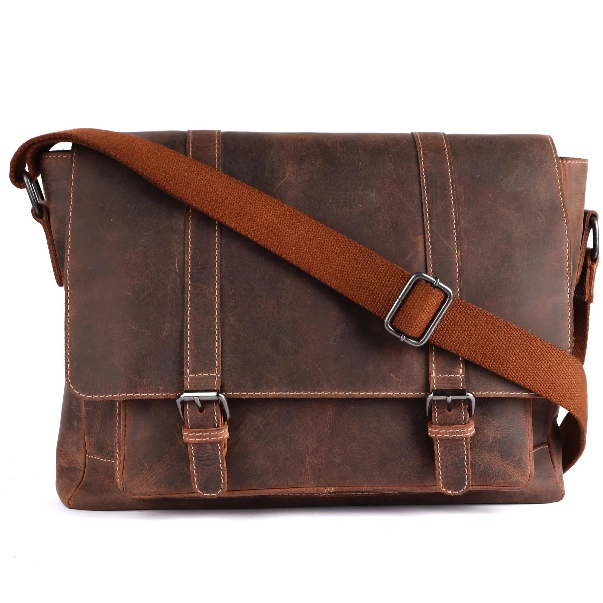 Hunter Leather Formal Office Laptop Bag for Men Trendy Custom Laptop Business Briefcase Bag Messenger Shoulder Bag with Strap