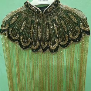 Belle Festive Burlesque Cape Broderie Perle Décor Silhouette Droite Attache Cou Paillettes Naturel pour Festivals - Product Image 1