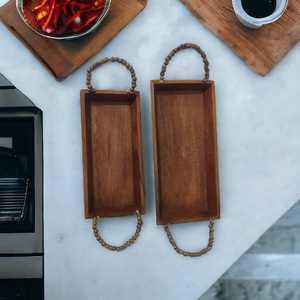 ถาดเสิร์ฟไม้มะม่วงสี่เหลี่ยมสีน้ำตาลธรรมชาติทำจากมือลูกปัดไม้ปลอดภัยต่ออาหารเป็นมิตรกับสิ่งแวดล้อมสำหรับบ้านห้องครัว - Product Image 2