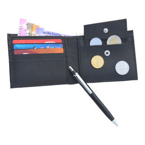 Genuine Leather Men's <b>Wallet</b> and Metal Ballpoint Pen Gift Set RFID Feature Long Length for Promotions or Business Use - Product Image 1
