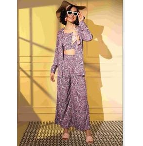 Western Wear Manches longues Col sans manches Style manchette Coupe décontractée Crêpe pour femmes Maruti Fashion Kurta/Kurti Co-ord Set - Product Image 1