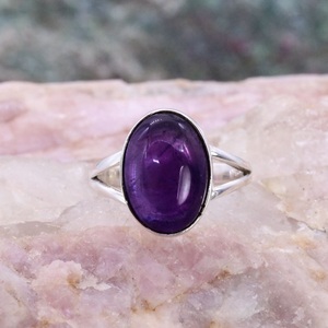 <b>925</b> Sterling <b>Silver</b> Minimalist <b>Ring</b> February Birthstone Wedding Anniversary Gift with Oval Cut Amethyst Handmade <b>Ring</b> - Product Image 1