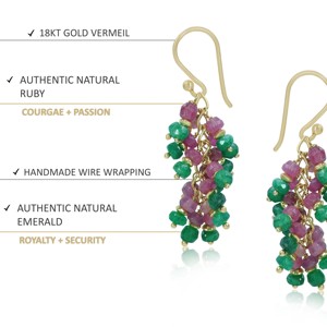 Joyería de piedra natal de Plata de Ley 925, pendientes de racimo con cuentas de rubí Esmeralda Natural para mujer, regalo de boda para ella - Product Image 4