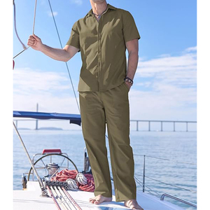 Conjunto informal de 2 piezas de calidad premium, camisa de manga larga con botones, pantalones sueltos, ropa de playa, trajes de Yoga con bolsillo, conjuntos para hombre - Product Image 2
