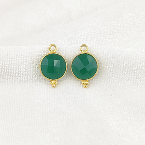 Colgante redondo de calcedonia y ónix verde de Aqua, abalorio de bisel de piedras preciosas chapado en oro para la fabricación de joyas, joyería piramidal - Product Image 6