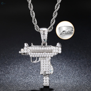 Pendentif en diamant de laboratoire glacé, style rappeur, pendentif pistolet, bijoux tendance hip-hop pour homme - Product Image 2