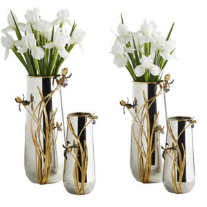 Florero de Metal Plateado de Lujo, Centro de Mesa Cónico con Decoración de Orquídeas Doradas, Arreglo de Orquídeas Blancas, Decoración del Hogar - Product Image 3