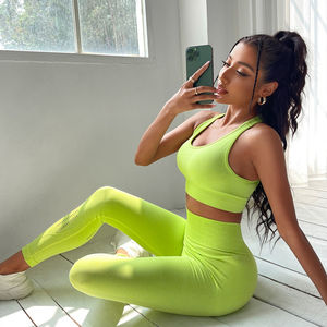 Ensemble de Yoga sans couture léger et respirant pour femmes vêtements de Fitness avec fermeture à la taille élastique vêtements d'entraînement à motif solide - Product Image 5