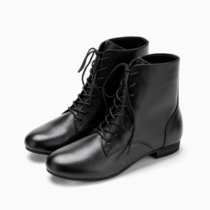 OEM ODM Bottes de combat à talon bas en cuir NOIR pour femmes, à lacets, à la cheville, automne, fabriquées au Bangladesh - Product Image 1