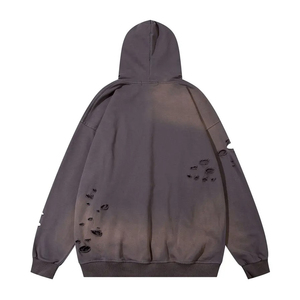 Haute qualité personnalisé hommes sweat à capuche zippé coton français éponge Applique brodé Patch lavage à l'acide en détresse soleil fané sweat - Product Image 5