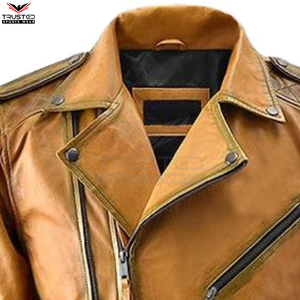 Veste en cuir véritable pour homme, mode hivernale, fabriquée au Pakistan, col montant, toile unie, fermeture éclair sur le devant, imperméable, OEM, direct - Product Image 6