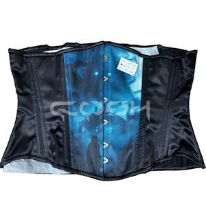 Costume d'Halloween de qualité supérieure, corset imprimé noir et bleu gothique pour femmes, style maison hantée - Product Image 1