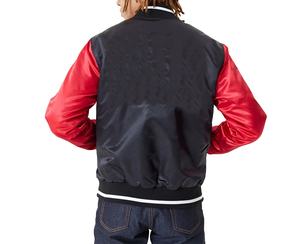 แจ็คเก็ตบอมเบอร์ผ้าซาตินสำหรับผู้ชายเสื้อทีมเบสบอลมีซิปปิดโลโก้สี - Product Image 3