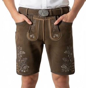 กางเกงขาสั้นผู้ชายสไตล์ Wildbock สำหรับเทศกาล Oktoberfest ของออสเตรีย ทำจากหนังแพะลายสก็อต ระบายอากาศได้ดี เอวกลาง - Product Image 3