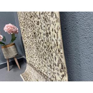 2.6x6.4 ft Vintage Accent Rug, <b>Brown</b> Beige Turkish Polka dot <b>Wool</b> Rug - Product Image 3