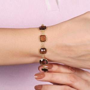 <b>Silver</b> Export House Sterling <b>Silver</b> Gold Plated Smoky Quartz Charm <b>Bracelet</b> for Women Party Occasion - Product Image 3