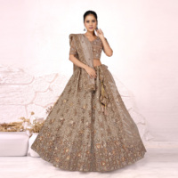 Lehenga Choli Dupatta Tradisional Bersulam Jaring Twill |   Gaun Pengantin India untuk Pesta Pantai dan Diwali, Panjang hingga Lantai, Anti Kusut