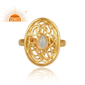 Best Selling Sterling <b>Silver</b> 18K Gold <b>Plated</b> Natural Ethiopian Opal Gemstone Filigree Design Ring Custom Jewelry For Women - Product Image 2