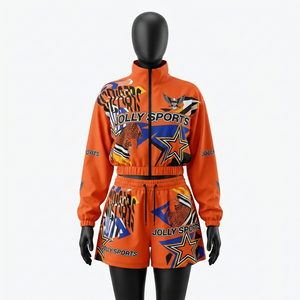 Ensemble veste coupe-vent et short en polyester léger de haute qualité 140 GSM pour femme, impression personnalisée - Product Image 4