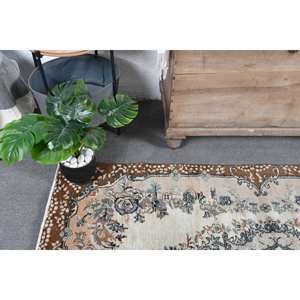 Tapis à poils moyens en laine turque vintage 38x68 pieds marron beige tissage plat patchwork design salle à manger décor - Product Image 5