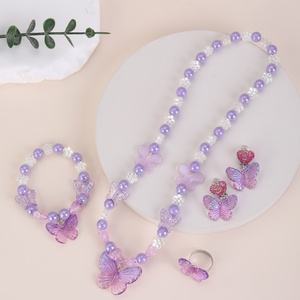 Ensemble de bijoux de princesse pour enfants de style nouveau pour filles, bracelet, collier, bague, boucles d'oreilles en perles de papillon de dessin animé, ensemble d'accessoires de 5 pièces - Product Image 4