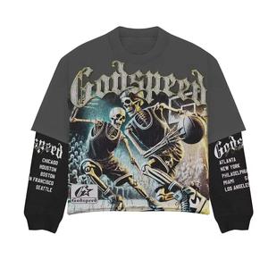 Custom Fit Cropped Oversized Acid Wash Double Layer Long Sleeve T-shirt Heavyweight 300 GSM Graphic Printing Embroidery Logo - Product Image 1