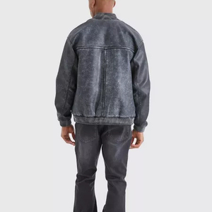 Blouson aviateur de baseball zippé décontracté en laine pour homme Broderie de lettres universitaires lavées pour l'hiver - Product Image 6