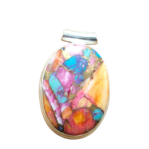 จี้เงินแท้ 925 ประดับพลอยสีฟ้าอมเขียวทรงหอยมุกหนามสีส้มขนาดใหญ่ จี้แบบโดดเด่น สร้อยคอพลอย ของขวัญสำหรับผู้หญิง - Product Image 1