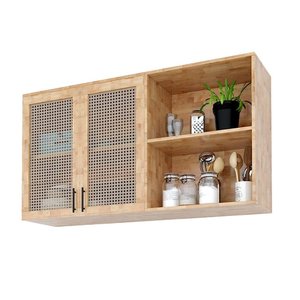 Gabinetes de Cocina Modernos de 1.2m con Puerta de Madera Sólida y Paneles de Malla, Fácil Instalación, Modelo TBT68008 de Madera de Caucho - Product Image 1