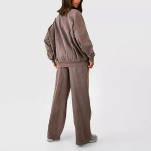 Ensemble de survêtement en velours pour femmes en deux pièces, taille plus, vente en gros, automne, polyester/coton, pour la salle de sport, le sport et l'entraînement - Product Image 2