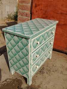 Meuble de chevet moderne à 3 tiroirs avec incrustation d'os floral faite à la main, meubles de salon et de chambre à coucher en nacre - Product Image 3