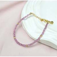 Bracelet de charme tendance pour femme en or 18 carats plaqué or, avec saphir rose en forme de rondelle, perles de 2,5 à 3,5 mm et extension de 3 pouces