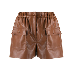 Shorts Cortos Sexys de Cuero Sintético Marrón para Mujer al por Mayor, Ropa de Club de Cuero Sintético Elástico, Servicio OEM - Product Image 6