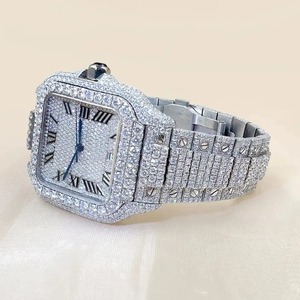 Montre de luxe pour homme en moissanite et diamants, entièrement sertie, avec affichage D/VVS, mécanique, boîtier carré en acier inoxydable, verre quartz - Product Image 2