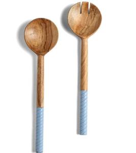Mango esmaltado de madera de acacia, juego de utensilios para servir ensaladas, cuchara y tenedor, servidor de ensaladas, estilo popular americano, 2 uds. - Product Image 4