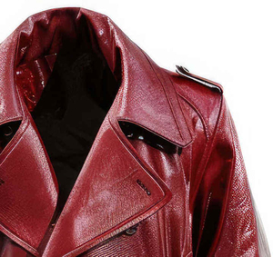 2025 Trending Genuine <b>Leather</b> Eco-Friendly Thick Durable Handmade Red Color <b>Men's</b> Long Trench <b>Jacket</b> Autumn/Winter Fashion - Product Image 2