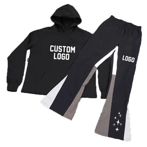Conjunto de dos piezas a prueba de viento de alta calidad con logotipo personalizado OEM Sudadera con capucha Pantalones de chándal acampanados 100% Chándal de algodón Colección de invierno con capucha - Product Image 3
