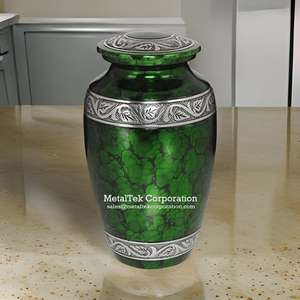 Urnas de cremación para adultos con estampado de transferencia verde brillante clásico Precio bajo Venta al por mayor MetalTek Corporation Frasco funerario de metal de alta calidad - Product Image 2