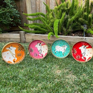 Plateau mural en bois de vache Pichwai, décoration murale, décoration de jardin et de maison, plateau rond décoratif, cadeau de remerciement, Thanksgiving, cadeau de fête - Product Image 3