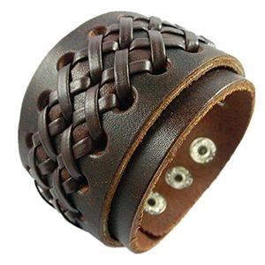 Nouvelle mode hommes large Bracelet en cuir véritable marron large manchette Bracelets & Bracelets Vintage Punk Bracelet hommes bijoux - Product Image 5