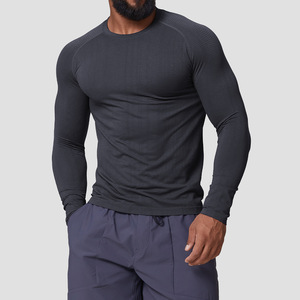 Nuova T-Shirt Sportiva a Maniche Lunghe da Uomo Personalizzata per <span class=keywords><strong>Palestra</strong></span> e Fitness, in Tessuto Jacquard Senza Cuciture, Traspirante, ad Asciugatura Rapida e con Vestibilità Aderente - Product Image 6