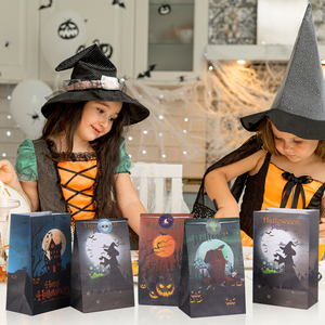 Bolsas de Papel Kraft con Recubrimiento UV para Halloween, Bolsas Rectangulares Autoarmables con Asa, Impresas en Cuatro Colores, Bolsas para Dulces con Pegatinas, Truco o Trato - Product Image 5