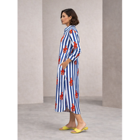 Robe chemise à manches longues imprimée rayures homard, taille naturelle, élégante, cache-maillot de bain, 100% pur coton, tailles simples S-XXL