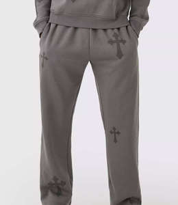 Conjunto de Dos Piezas de Ropa Deportiva para Hombre, Color Gris con Estampado de Cruz, Estilo Urbano, Sudadera con Capucha y Pantalones Deportivos, Corte Holgado, Atuendo de Moda para Otoño e Invierno - Product Image 4