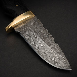 มีดสกินเนอร์เหล็กดามัสกัสแบบมีปลอกหนังและด้ามจับสบายสำหรับตั้งแคมป์กลางแจ้งใหม่ - Product Image 3